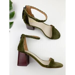 Seychelles Fury Sandals Block Heel Green Suede Ankle Strap Tassel Women's 7